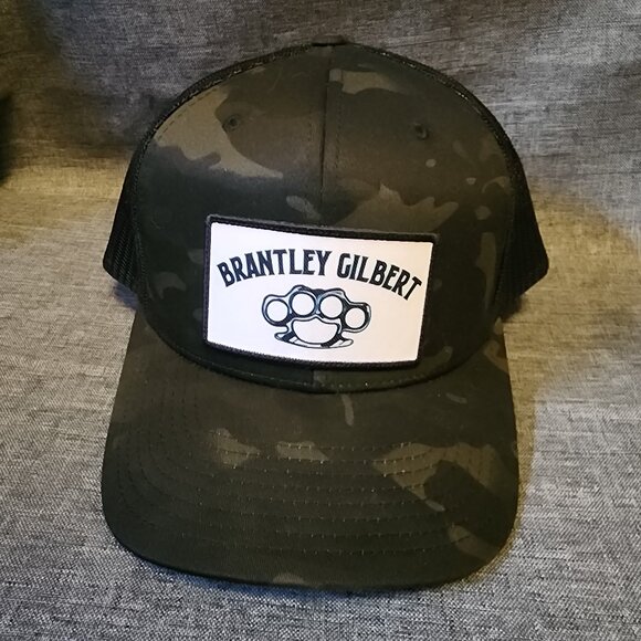 Yupoong Brantley Gilbert Knuckles Black Camo Mesh Back Snapback Trucker Hat - Picture 1 of 8